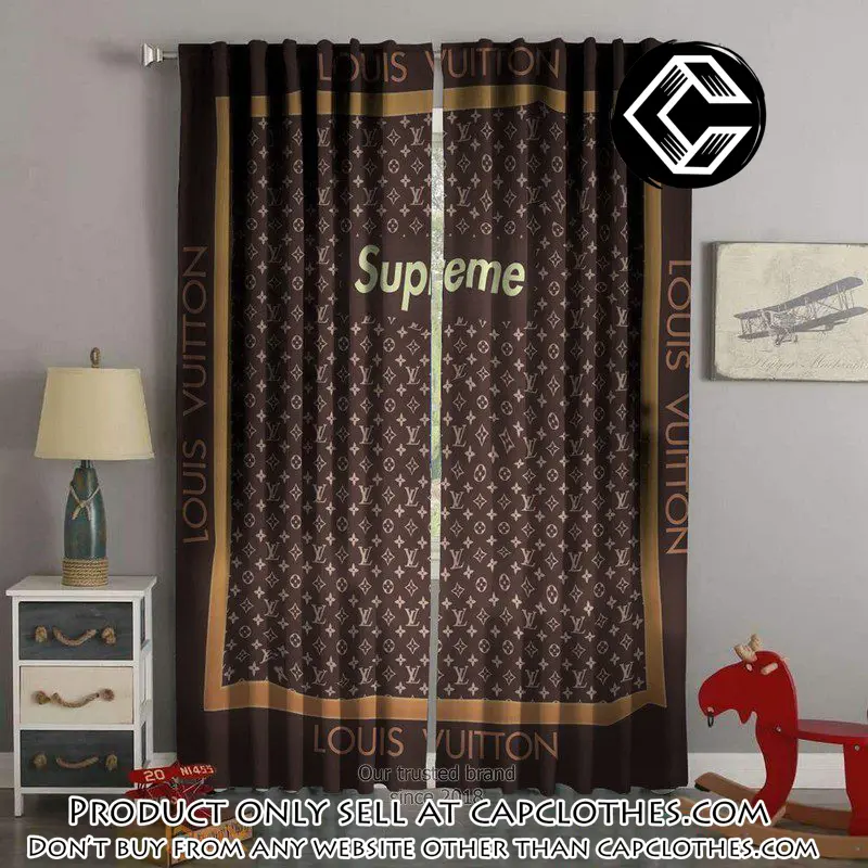 Supreme lv brown square premium window curtains hot  luxury curtain wc017 cc5836421